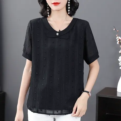胖mm气质减龄短袖衬衫时尚潮流大码女装2023夏季T恤显瘦遮肚上衣商品大图