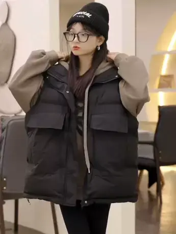 中长款慵懒风羽绒棉马甲女2023秋冬季新款高级感大口袋设计感马夹商品大图