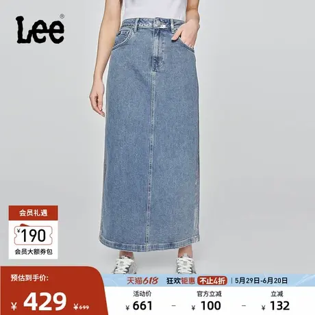 Lee25春夏新品经典五袋款箔片效果中蓝色女牛仔直筒半裙潮A08077图片