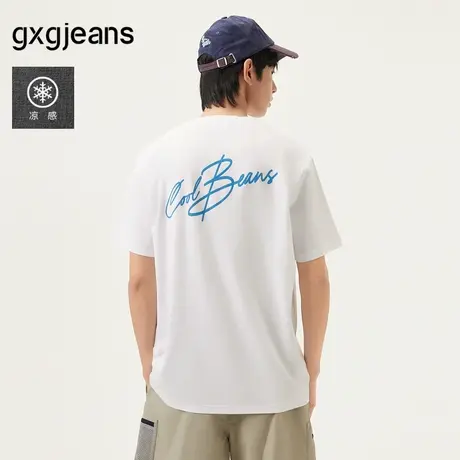 【凉感】gxg.jeans男装白色后背字母简约宽松圆领短袖T恤25夏新品图片