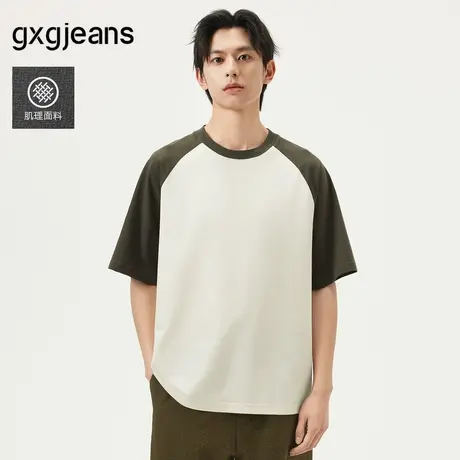 gxg.jeans男装 米白插肩袖简约宽松休闲圆领短袖T恤男 25年夏新品图片