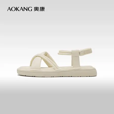 奥康女鞋 2024夏季新款小众简约一字带凉鞋平底舒适时尚罗马鞋图片