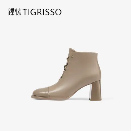 蹀愫冬季复古增高真皮靴子小方头时装靴短靴TA54716-13商品大图