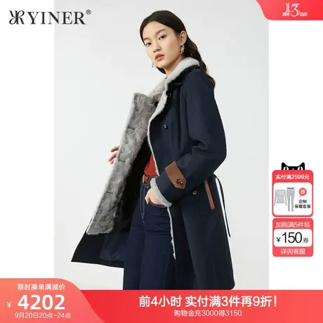 YINER音儿女装2022冬季新款中长款水貂毛领尼克服商品大图