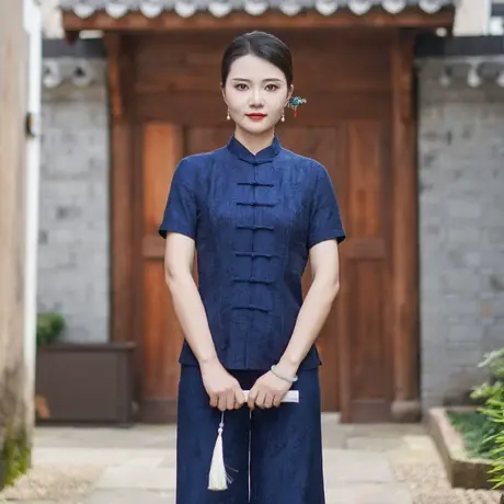 筠雅夏季新款唐装女中国风改良上衣收腰显瘦百搭新中式女装24J237商品大图