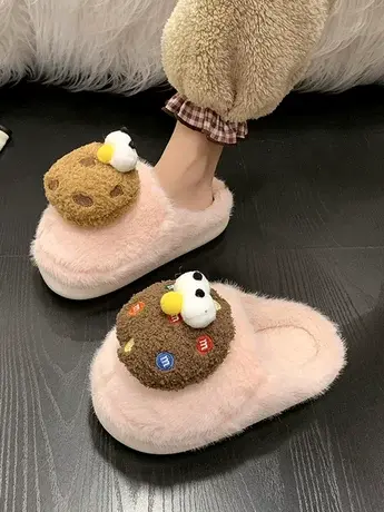 可爱毛毛拖鞋外穿女秋2023新款网红厚底室内居家棉拖鞋百搭一字拖商品大图