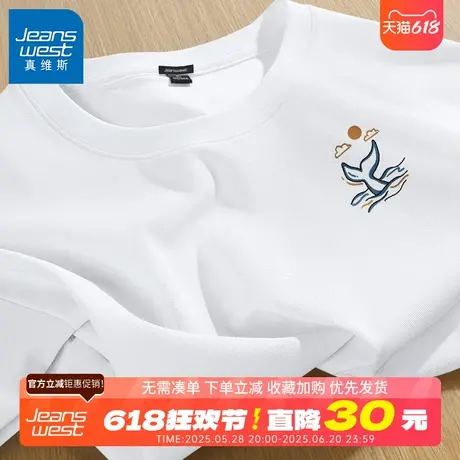 GV真维斯索罗娜凉感t恤男夏季新款潮流重磅短袖男生白色圆领上衣B商品大图