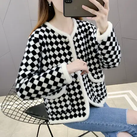 女士小香风水貂绒短外套女上衣秋季2023年新款高级感开衫春秋款潮图片