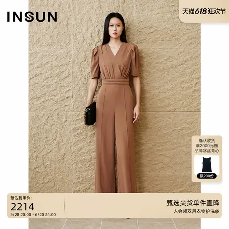 INSUN恩裳2025春季三醋酸倒褶泡泡袖收腰连体裤商品大图