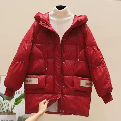 2023新款亮闪闪羽绒棉服女中长款韩版显瘦大口袋冬季ins加厚外套图片