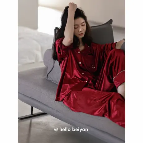 贝妍新婚睡衣女秋冬季高级感金丝绒长袖家居服性感开衫女结婚套装商品大图