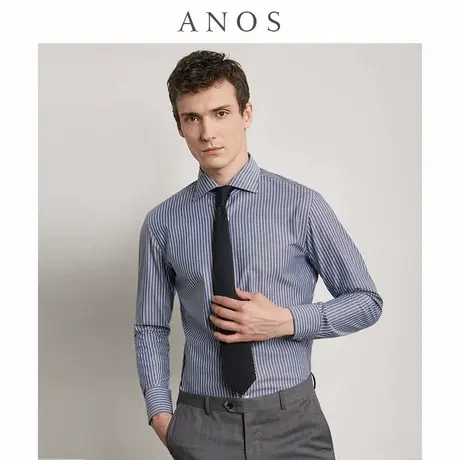 ANOS/亚诺司意大利纯棉面料 经典绅士条纹 深蓝色男士修身款衬衫商品大图
