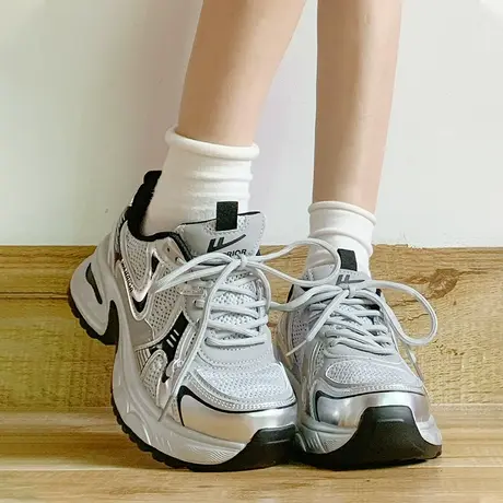 回力女鞋老爹鞋女夏季透气2025新款网面薄款厚底休闲运动鞋子女款商品大图