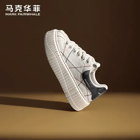 马克华菲正品帆布鞋男休闲透气懒人一脚蹬贝壳头隐形增高软底板鞋商品大图