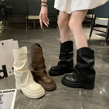 粗跟增高马丁靴女2025年新款秋季配裙子小个子短筒靴气质百搭靴子商品大图