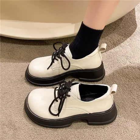 黑色小皮鞋女2023年春季新款复古英伦风学生百搭圆头厚底春秋单鞋商品大图