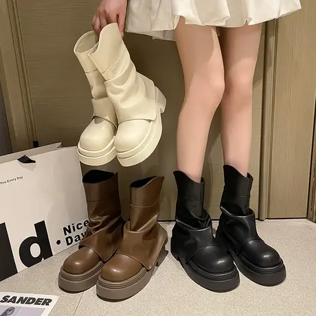 厚底增高马丁靴女2025年新款秋季英伦风复古短靴小个子百搭瘦瘦靴商品大图