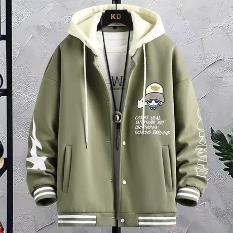 棒球服外套男春秋季新款潮牌设计感印花连帽夹克男青少年休闲上衣商品大图