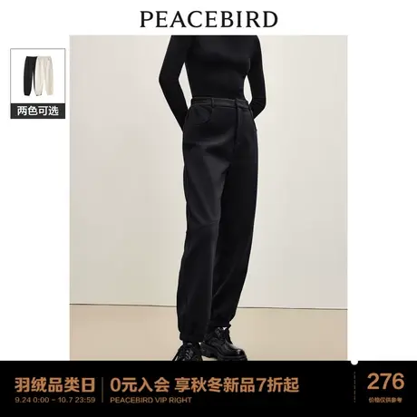 *太平鸟女装加厚针织束脚卫裤2023年冬季新款宽松黑色休闲运动裤图片