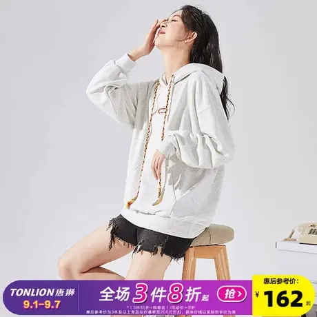 唐狮2024早秋新款连帽卫衣女彩色抽绳设计感加绒卫衣外套慵懒风图片