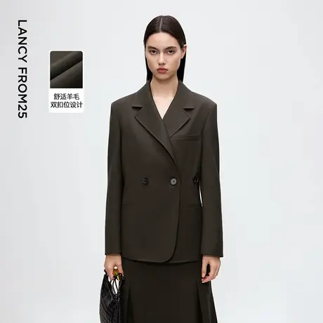 朗姿羊毛翻领复古时尚西装老钱风通勤气质西服女2025年冬季新款图片