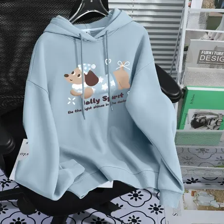 KHV真维斯蓝色卫衣女连帽2025新款巨好看的早秋薄外套小个子上衣商品大图