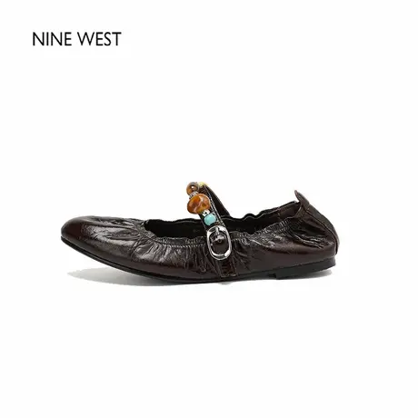 Nine West/玖熙新款超软不累脚羊皮一字扣带玛丽珍鞋女芭蕾单鞋女商品大图