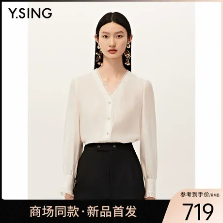 【商场同款】Y.SING衣香丽影2025秋冬米色蕾丝拼接衬衫150811303商品大图