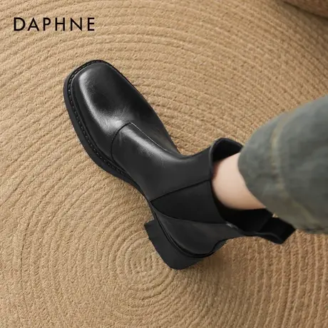 达芙妮高跟切尔西短靴女2025新款秋冬加绒瘦瘦靴子短筒粗跟马丁靴图片