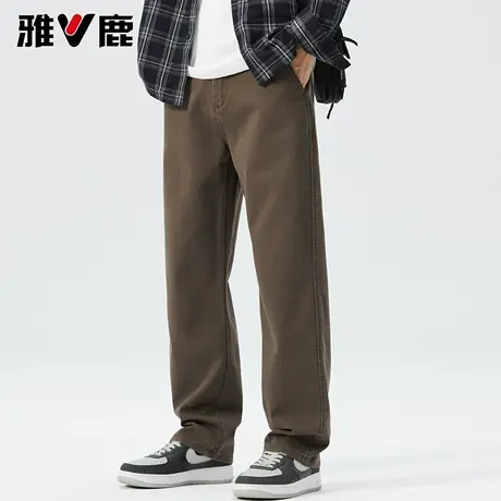 雅鹿宽松直筒工装休闲裤2026春夏新款男青年纯色高级感莱赛尔长裤商品大图