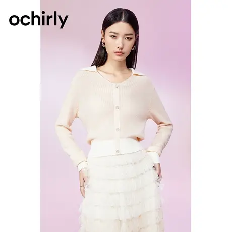 【品牌甄选】欧时力 羊毛混纺毛衣 新款春夏上衣Polo领设计感气质商品大图