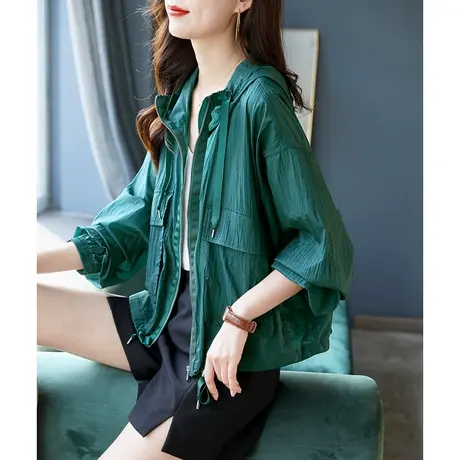 宝诗黎连帽蝙蝠袖防晒外套拉链开衫2023夏季新款长袖薄款上衣女装图片