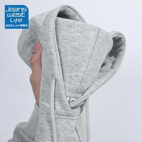 真维斯LIFE灰色连帽卫衣女款2023新款爆款无性别宽松休闲帽衫外套商品大图