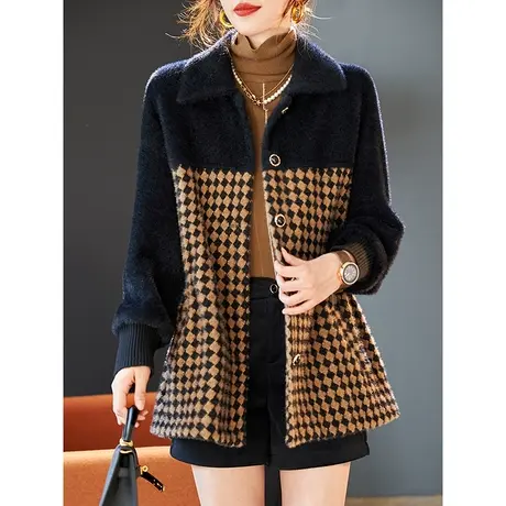 宝诗黎【新品价398元】宽松格子拼接短外套ZZ1584商品大图