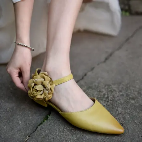 Artmu阿木原创尖头包头凉鞋女花朵中空单鞋真皮森女古风汉服女鞋商品大图