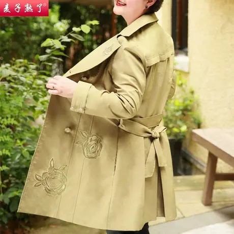 妈妈春装风衣外套2021新款40岁50中老年女装中长款长袖大衣上衣秋图片