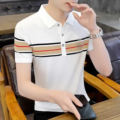 男士冰丝polo衫夏季短袖带领t恤潮牌冰感针织衫体恤半袖夏装上衣商品大图