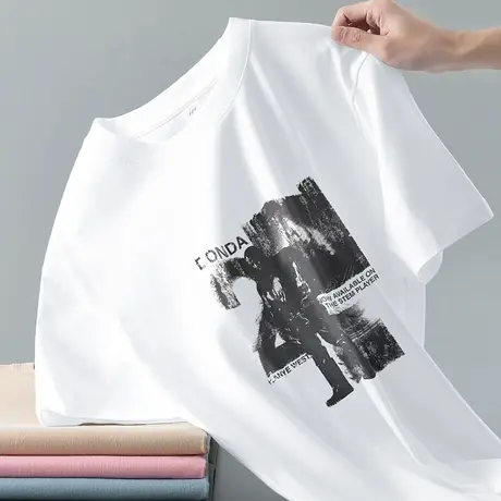 重磅纯棉短袖t恤男装2024新款夏季潮流全棉半袖白色上衣服打底衫商品大图