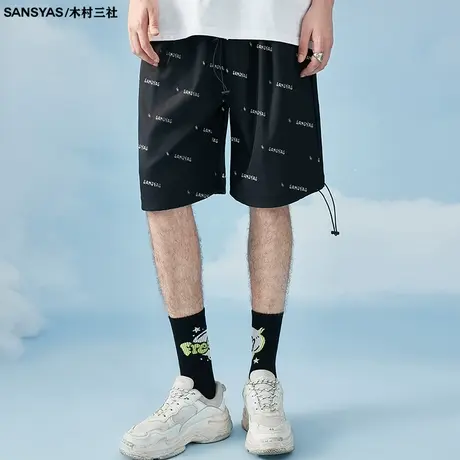 木村三社SANSYAS 字母短裤男潮牌百搭直筒休闲裤高街男夏季五分裤商品大图
