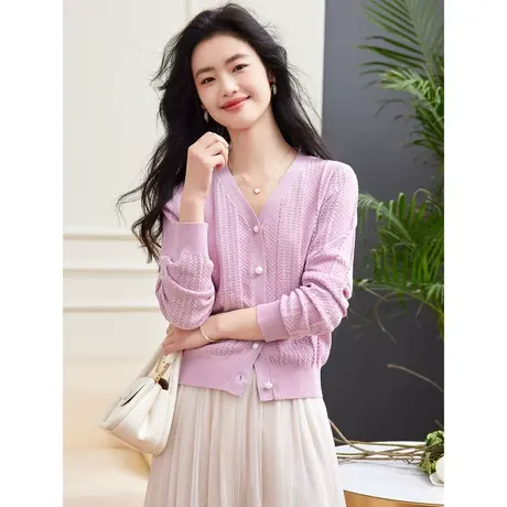 时尚气质淑女针织开衫2023年春季新款温柔简约宽松显瘦通勤上衣图片