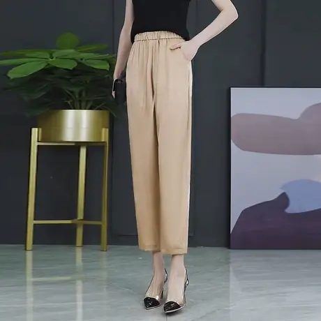 缎面冰丝哈伦裤女2023夏季新款高腰垂感休闲裤高级感九分萝卜裤薄商品大图