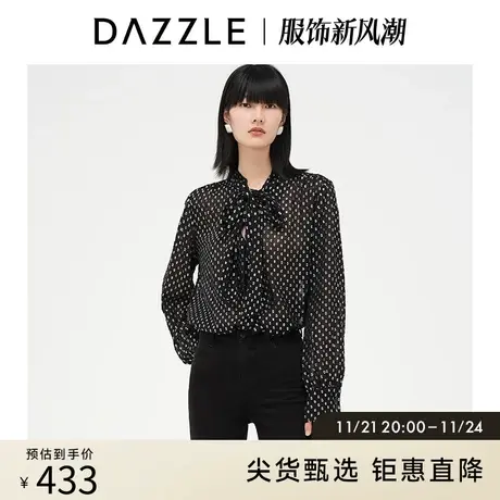 DAZZLE地素奥莱法式气质小众波点系带领薄款长袖衬衫上衣女图片