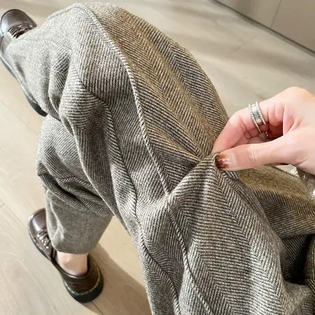 加厚毛呢裤子女秋冬季西装裤直筒休闲萝卜高腰显瘦加绒九分烟管裤商品大图