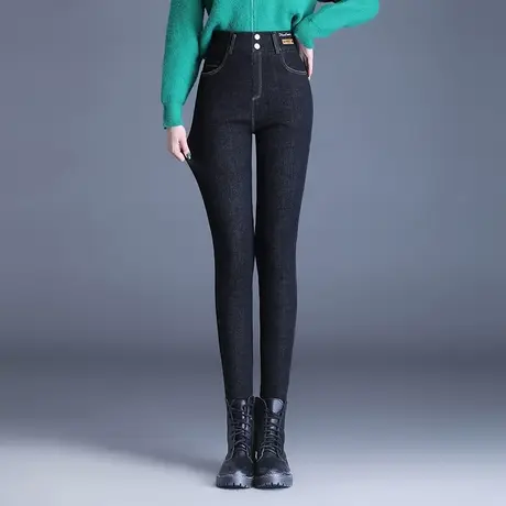 加绒小脚牛仔裤女冬季2023新款高腰弹力修身铅笔裤紧身加厚长裤子商品大图