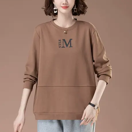 圆领卫衣女春秋新款宽松加肥加大码女装中年妈妈休闲显瘦打底上衣商品大图