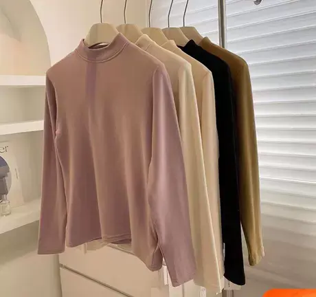 软糯德绒半高领打底衫！秋冬加厚高弹双面绒保暖中领内搭长袖T女商品大图