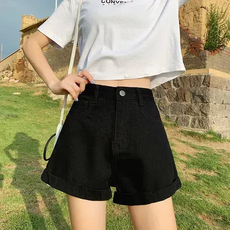 牛仔短裤女2023年新款秋季薄款高腰a字冬显瘦热裤春秋季白色黑色商品大图