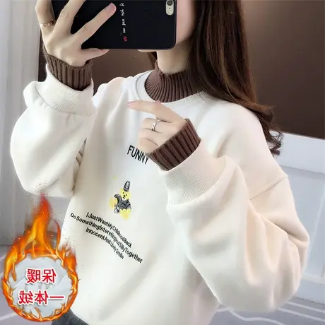半高领卫衣女秋冬韩版宽松bf慵懒风加绒加厚保暖假两件上衣外套潮商品大图
