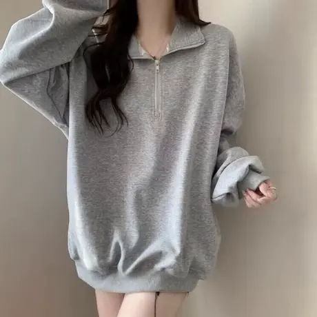 半拉链POLO领下衣失踪卫衣女春秋季薄款宽松百搭ins潮牌上衣外套商品大图