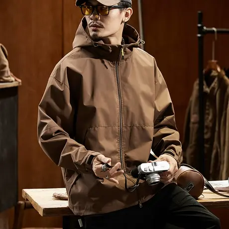 时尚大码复古连帽外套潮流百搭工装外套男宽松休闲服大码外套商品大图